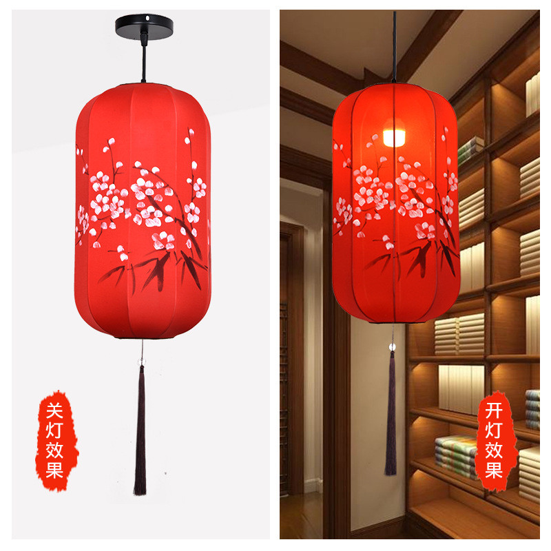 新中式布艺吊灯彩色婚礼红灯笼火锅店景区中国风长形冬瓜路引手绘