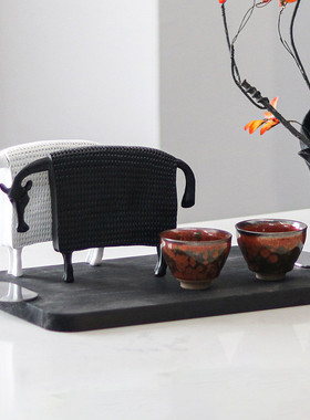 热销现代新中式动物抽象样板房售楼处书柜饰品创意摆件艺术麻布盔