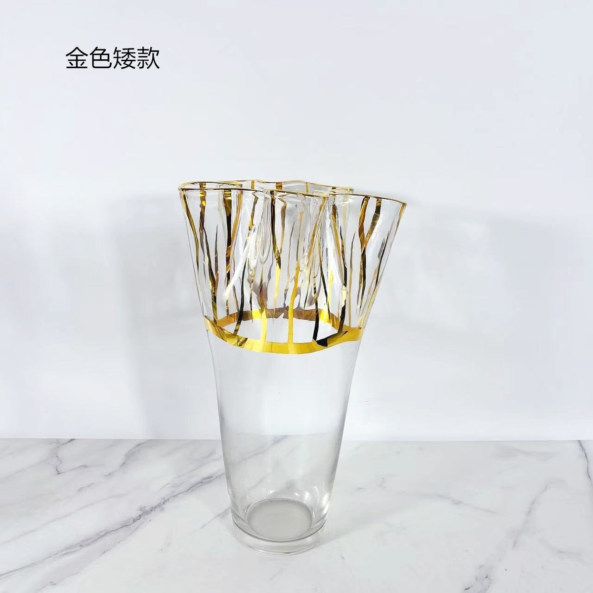 现代简约银白描金描玻璃菜花器摆件酒柜软装摆设玻璃工艺品摆件