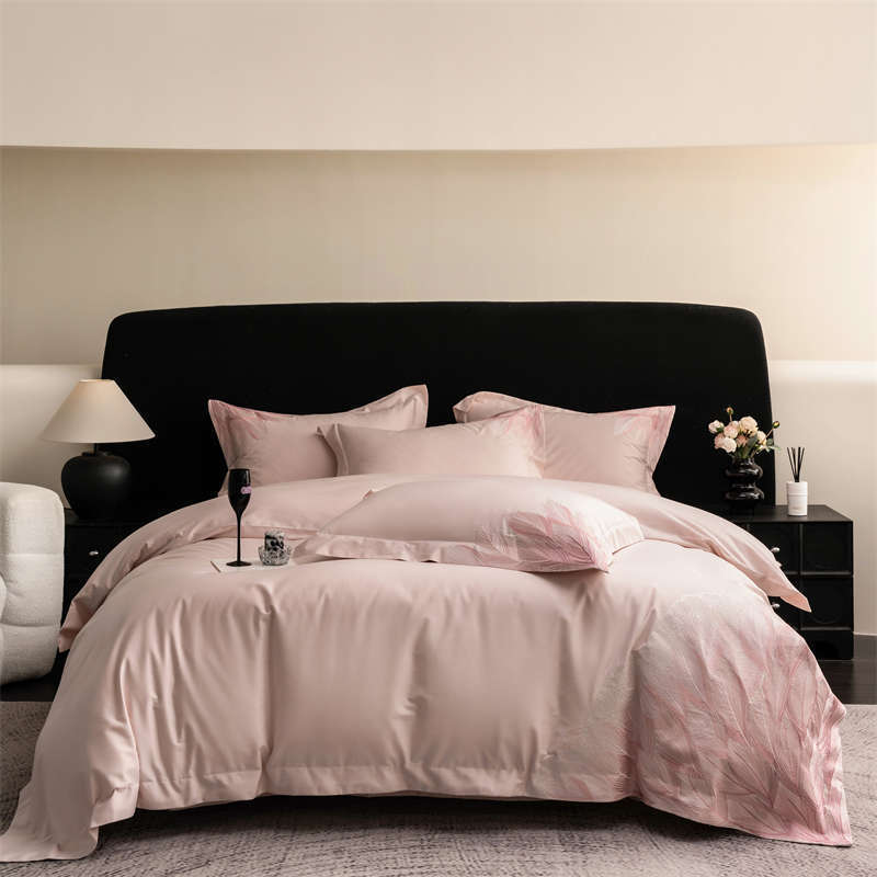 高级感轻奢风100s全棉长绒棉四件套羽毛刺绣主卧四季床单被套床品