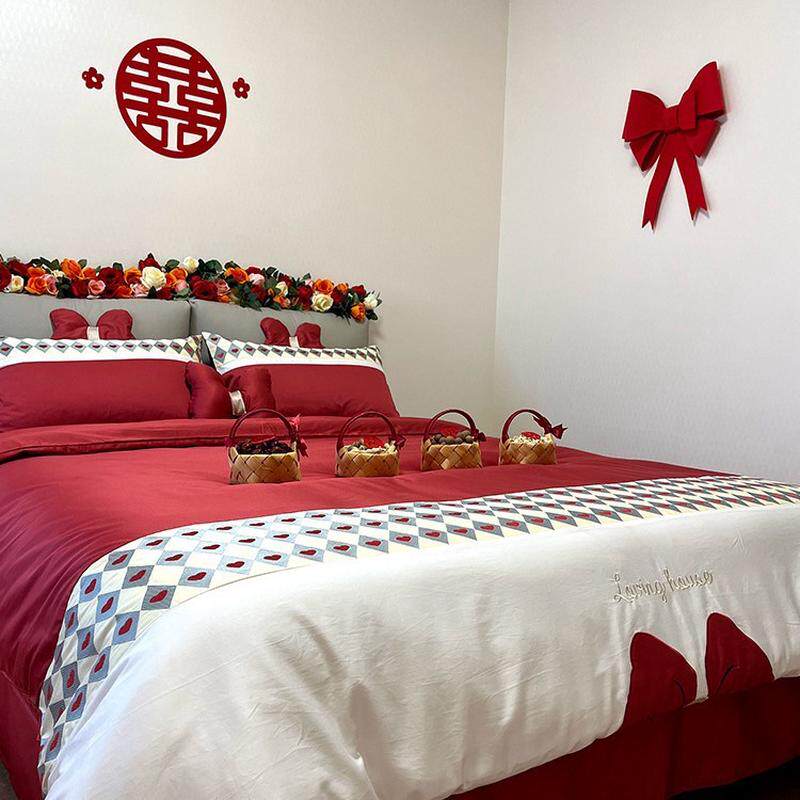 0wyv在逃新婚全棉婚庆四件套公主风婚礼结婚床上用品法式少女蝴