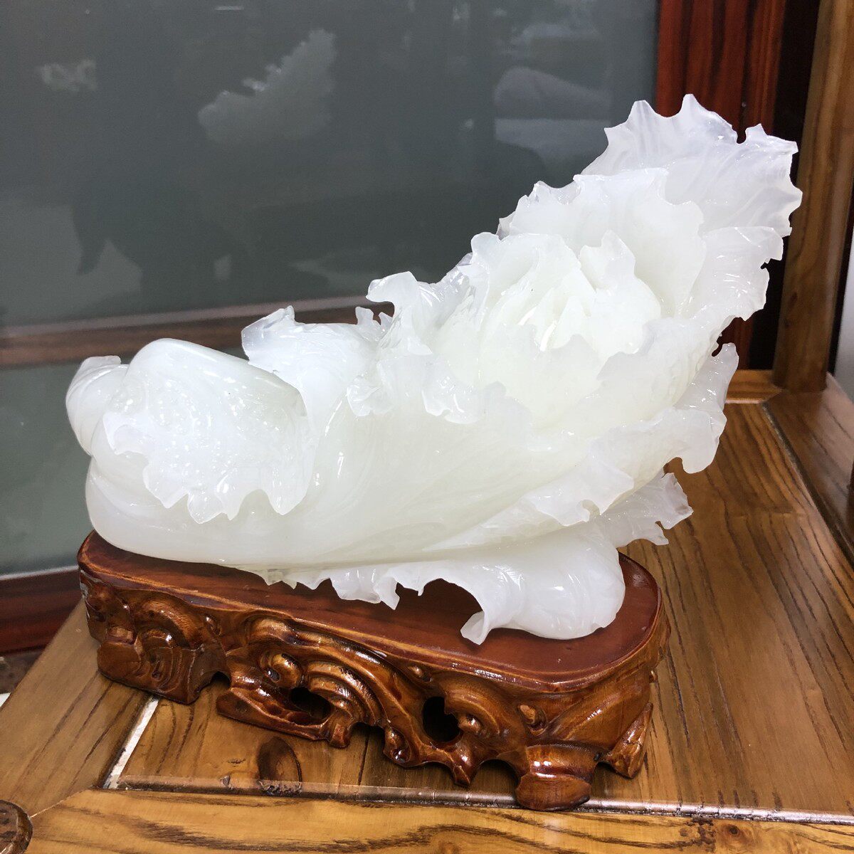 阿富汗工艺品冰种白玉白菜玉白菜摆件摆饰公司礼品客厅家庭摆设