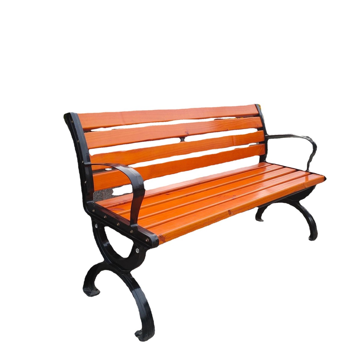 休闲座椅塑木铸铁户外长条凳庭院实木靠背长椅休闲园林椅