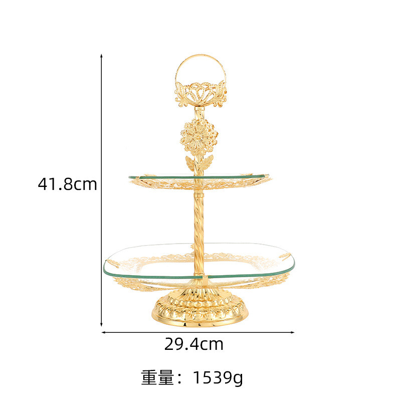 厂家直销新款水果盘钢化玻璃方形两层宽边设计果盘创意轻奢点心盘