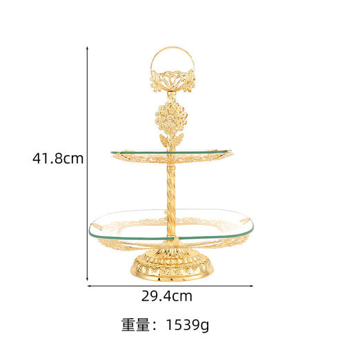 两层新款钢化玻璃水果盘方形厂家直销宽边设计果盘创意轻奢点心盘