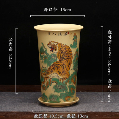 宜兴紫砂盆贴花不掉色精品高兰花盆君子兰绿萝建兰客厅盆景盆批发