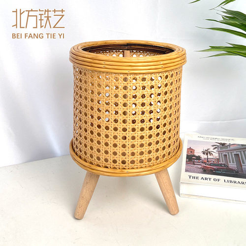 定制北欧花架草编实木花篮置物高藤编落地式客厅阳台装饰绿萝花盆