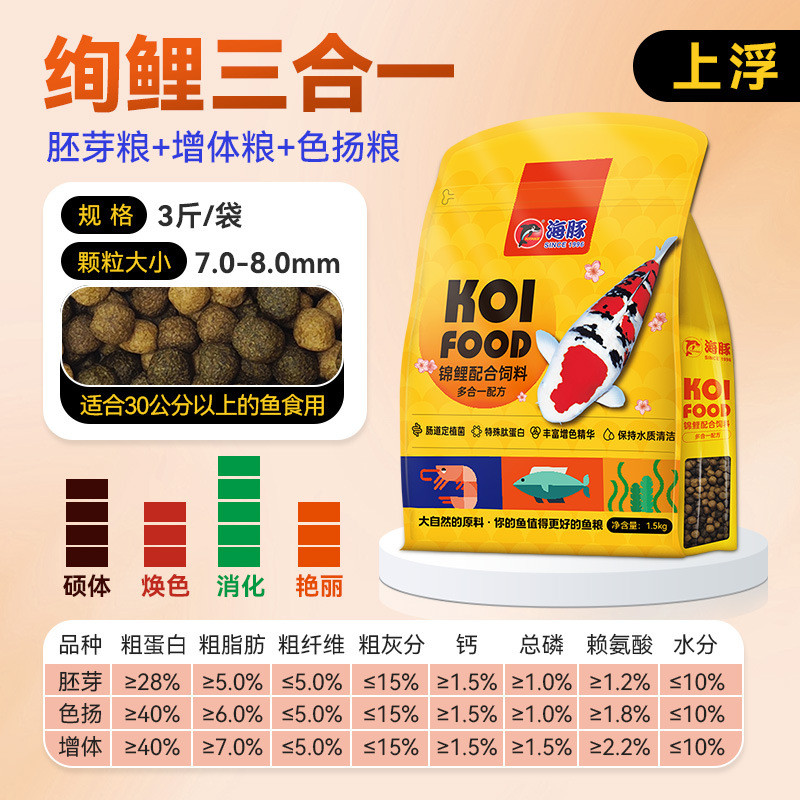 海豚锦鲤饲料专用体浑水鱼饲料三合一鱼粮增不增色颗粒金鱼鱼食
