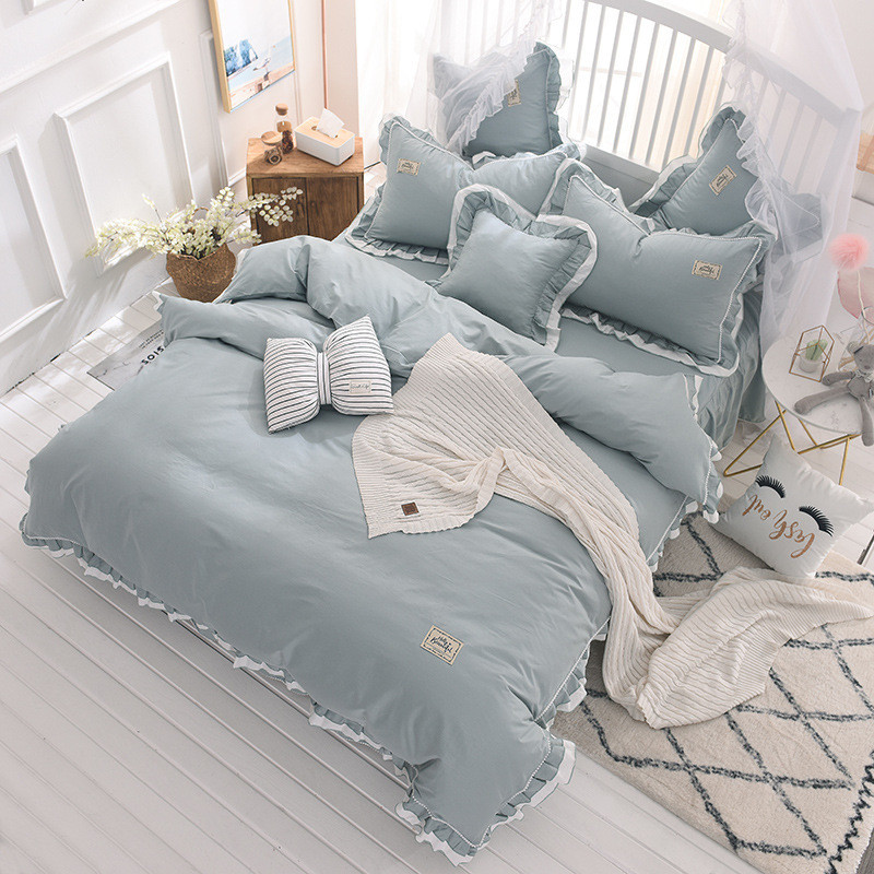 北欧简约四件套荷叶边床裙款床单被套ins公主风1.8m床上用品