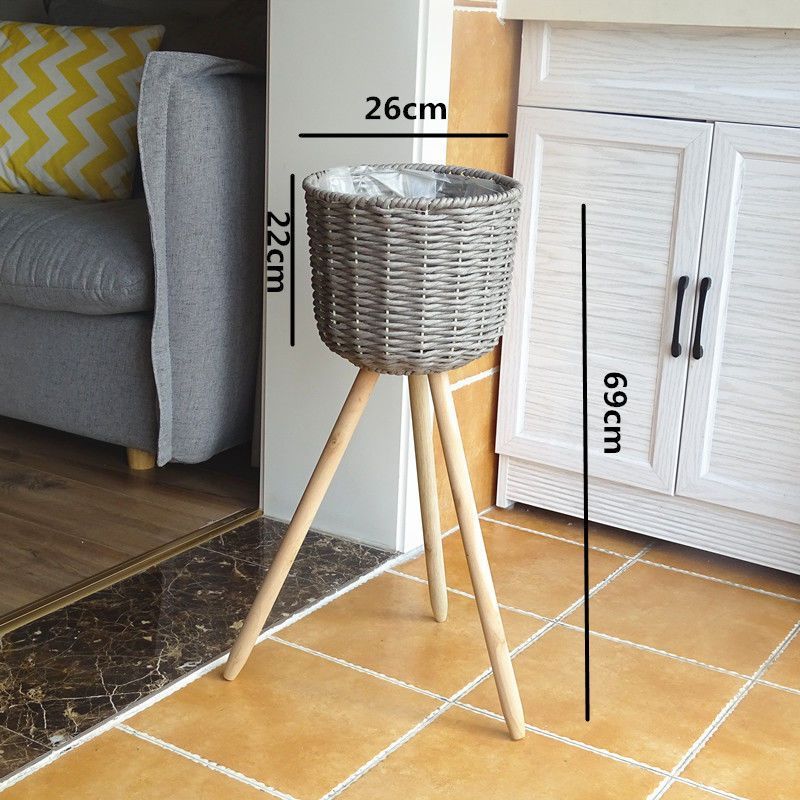 编织花盆欧式落地花架花篮藤编田园花器木质摆件家居厂家客厅装饰