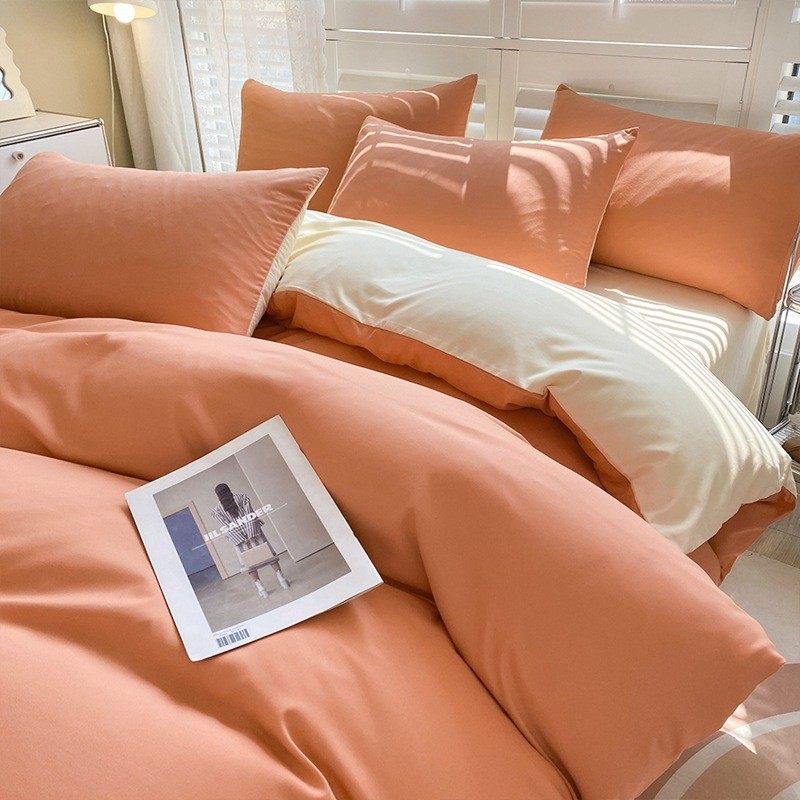 简约现代水洗棉床单被套ins风纯色四件套学生宿舍三件套床品套件