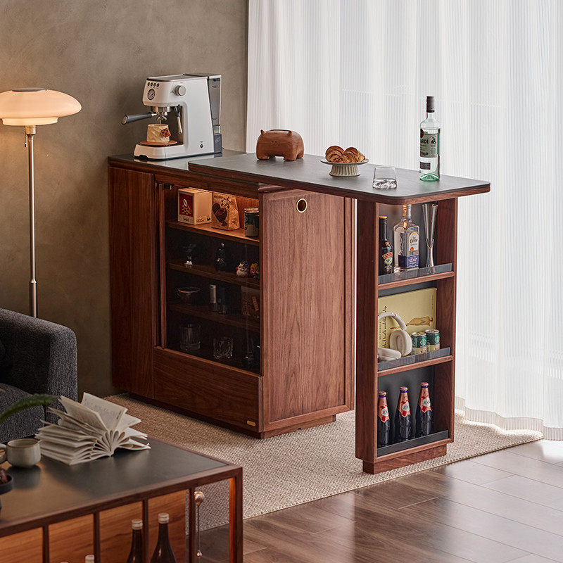实木可伸缩岛台沙发边柜餐厅黑胡桃木餐边柜展示吧台酒柜咖啡柜,住宅家具,岛台,淘宝优惠券,粉丝福利购,淘宝优惠卷