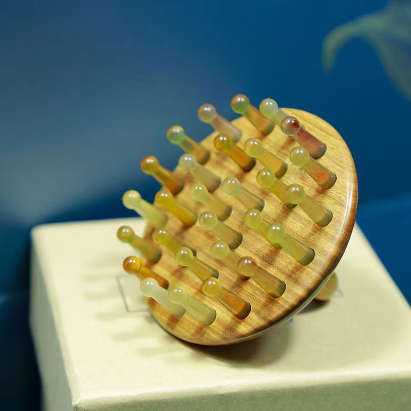 源头厂家齿檀木梳指环经络按摩梳护理美发梳头部按摩梳子28绿