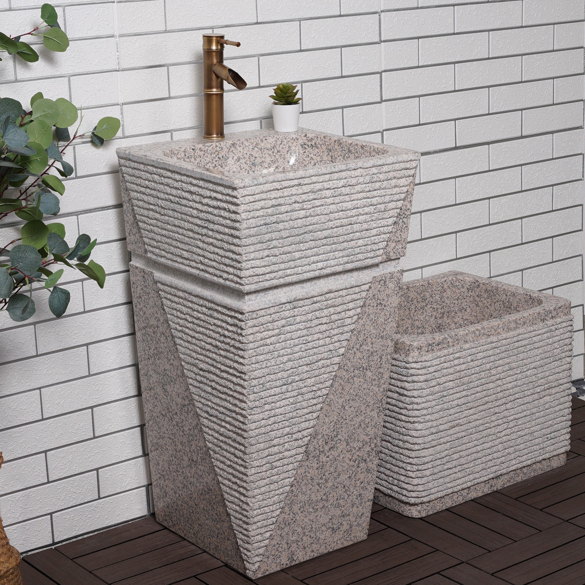 户外庭院洗手池室外石洗手台别墅庭院洗手盆花岗岩一体立柱盆水槽