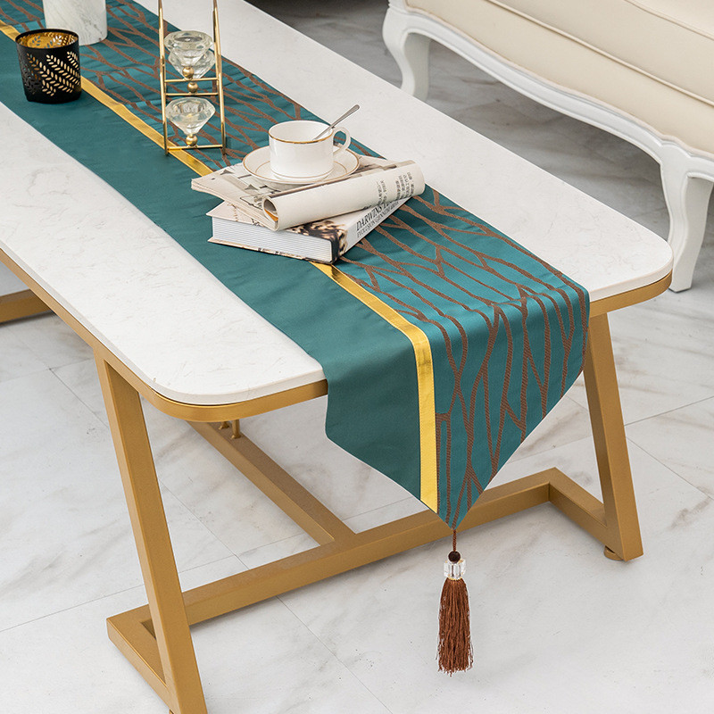 现代简约轻奢风pu拼接餐桌桌旗茶台电视柜装饰长条旗茶几旗布盖布