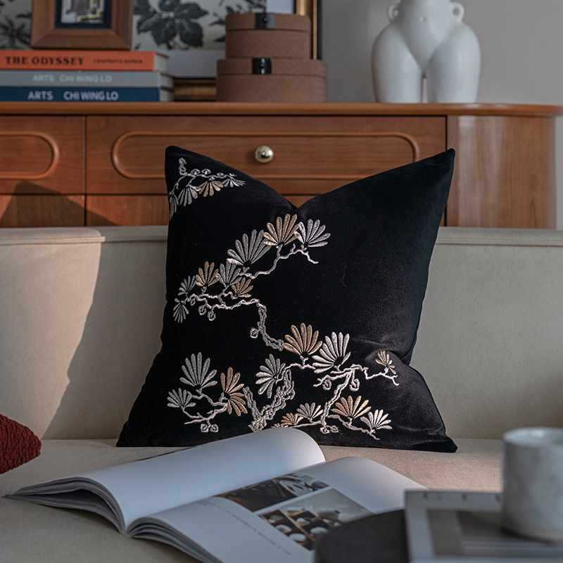 2024新款中古风轻奢刺绣客厅沙发靠垫中式竹子复古抱枕床头靠枕