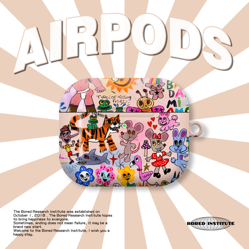 ins艺术可爱涂鸦蜡笔简约多巴胺潮流适用于AirPods3代耳机壳AirPodsPro第二代/一代保护套光面硬壳AirPods4代