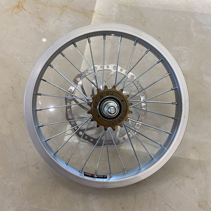 T14寸28孔铝合金轮组前轮自行车电动车车圈轮毂碟刹前后轮16齿飞