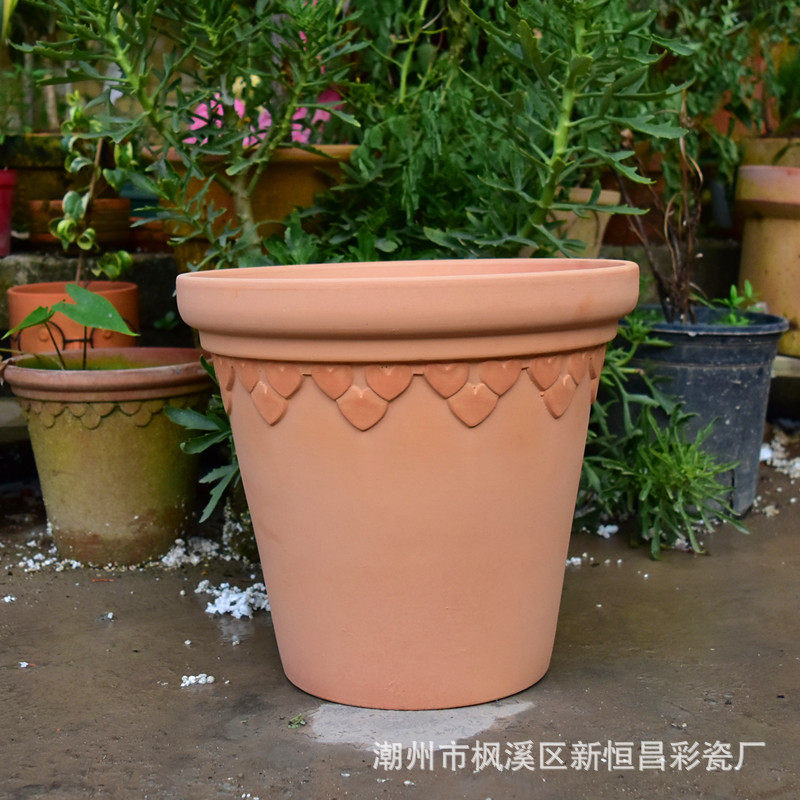 大口径罗马红陶花盆绿植低温室外玫瑰芋叶植物厂家红陶盆北欧园林