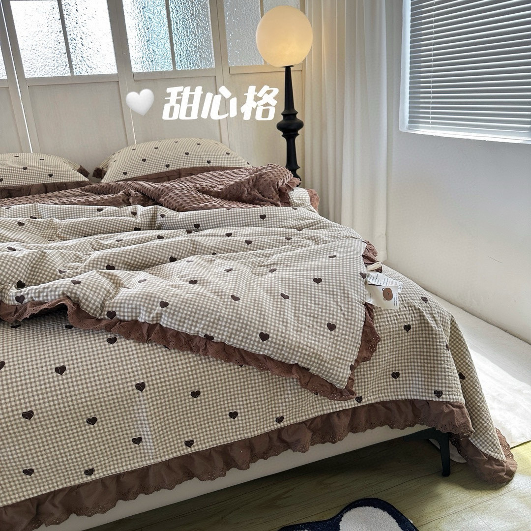 法式全棉床盖款全棉被四件套碎花豆豆裸睡亲肤双人床品套件