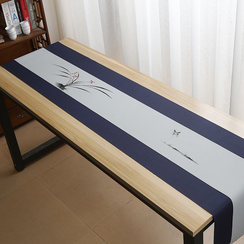 圆桌会议茶席手绘禅意简约式桌布彩色茶几长条办公茶台桌布茶旗布