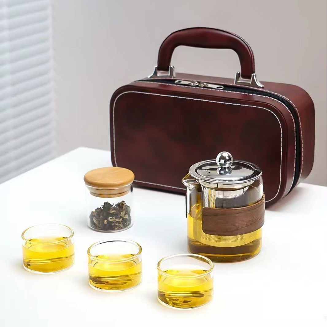 旅行茶具套装高硼硅三件办公室玻璃茶杯茶水分离泡茶玻璃泡茶壶杯