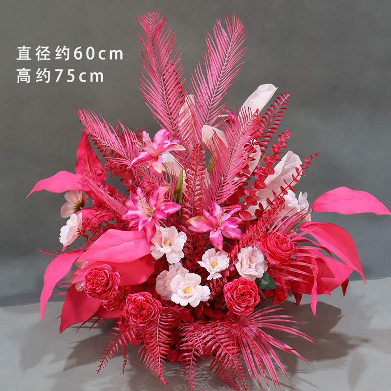 婚礼布置装饰仿真花婚礼现场布置成品花排路引花订婚迎宾花玫红色