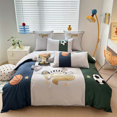 可爱小狗100床单被套长绒棉四件套儿童萌趣绣花裸睡支床上用品