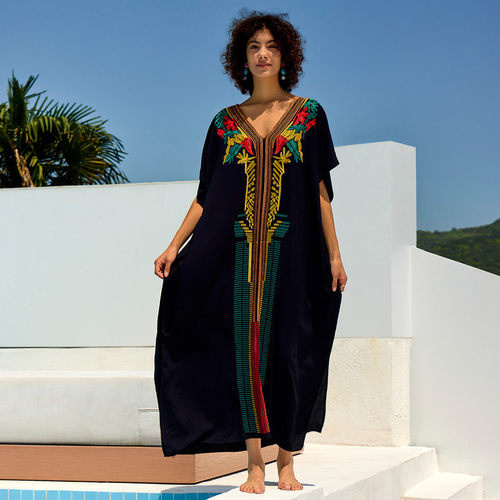 沙滩绣花人棉罩衫长袍度假裙l4007   l