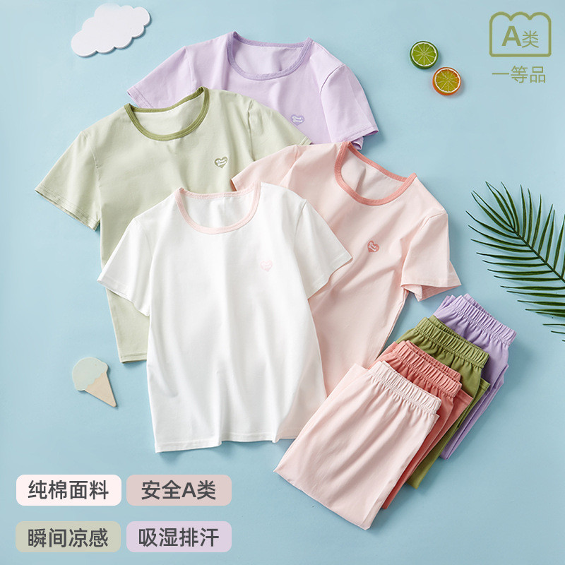 儿童冰瓷棉家居服套装夏季薄款男童女童短袖睡衣中大童空调服a类