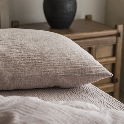 Bedtime创新面料素色棉麻四件套双层纱套件日式侘寂风家居床品4