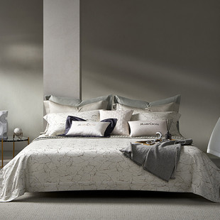 别墅高端140支双股长绒棉四件套全棉色织提花被套轻奢样板间床品