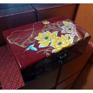 推光手工漆器堆漆画首饰盒木质饰品盒妆裱锦缎绒布包装木制礼品盒
