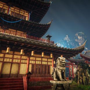 ue5场景中国风古代院落虚幻写实新国风中式塔房屋素材模型