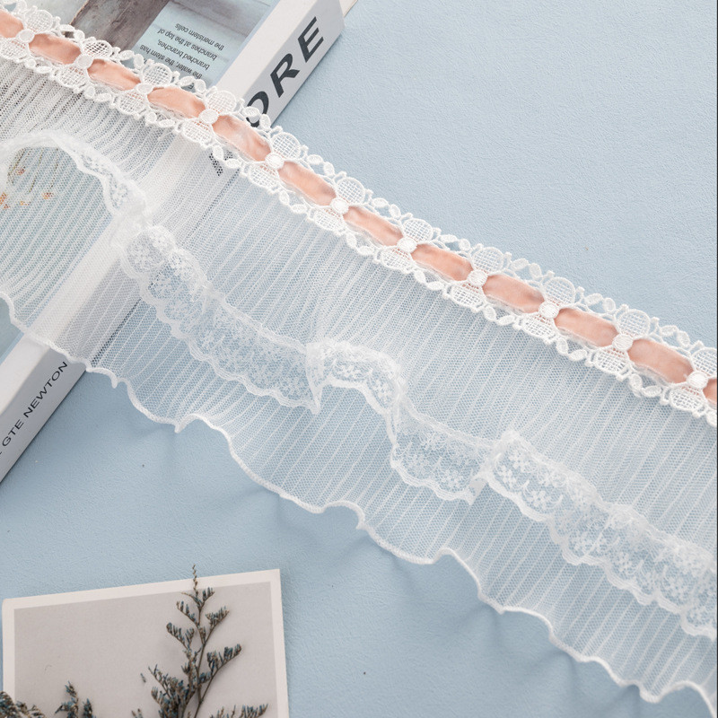 窗帘花边网红法式侧拼边立带刺绣窗帘侧绒边毛毛球拼接蕾丝水溶边