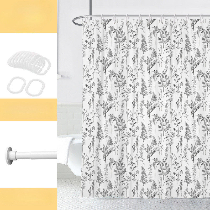 简约复古浴帘套装免打孔卫生间加厚防水布浴室防霉隔断帘挂帘带杆,家庭/个人清洁工具,浴帘,淘宝优惠券,粉丝福利购,淘宝优惠卷