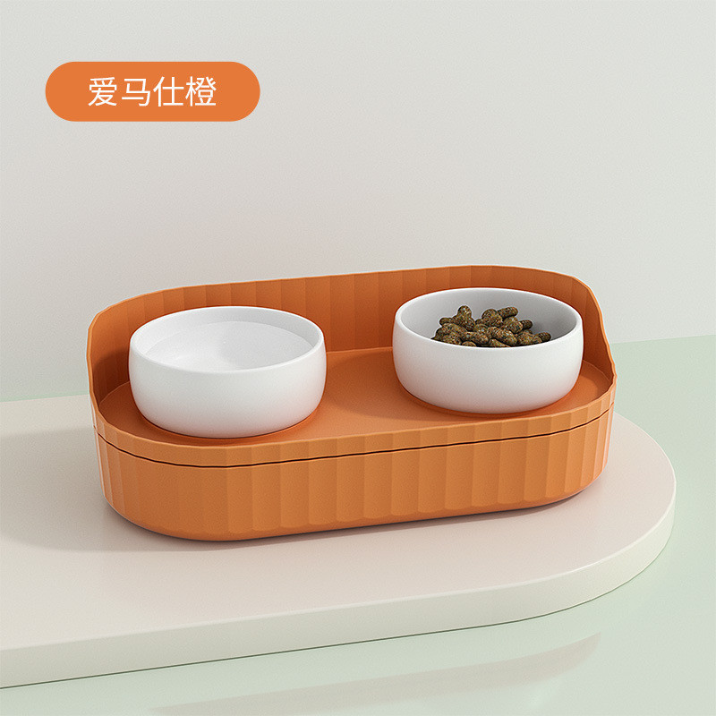 双层大容量猫盆创意个性猫咪投食飞溅陶瓷猫碗防加厚双碗宠物食具