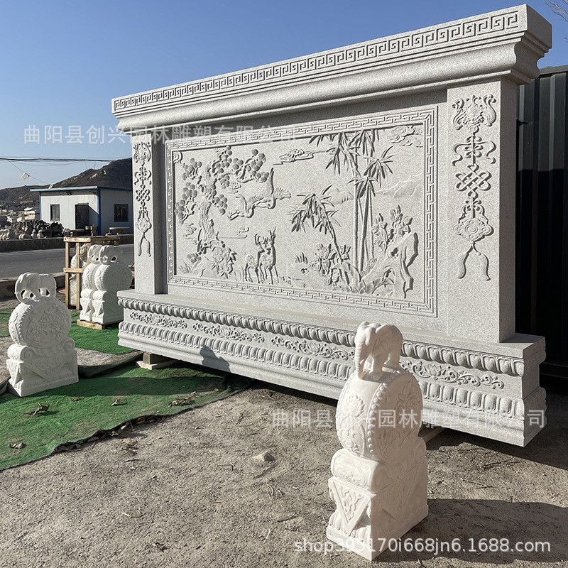 厂家定制石雕浮雕影壁墙玄关壁画石材照壁屏风新中式庭院迎门背景图片