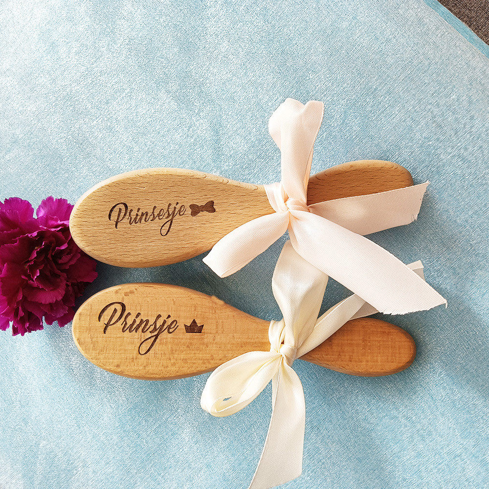 激光雕刻logo羊毛木梳榉木羊毛刷气囊梳个性化名称婴儿礼物梳沐浴