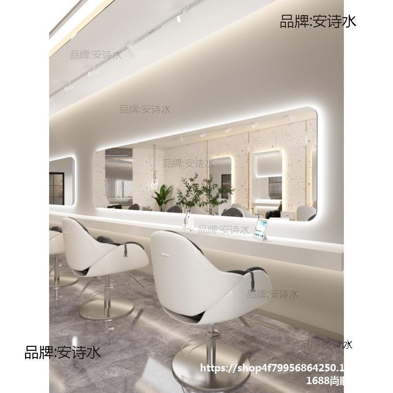 热销横挂理发店镜子带灯网红美发店镜台发廊壁挂墙烫染剪发大通镜