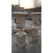 埃及米黄欧式 花盆别墅石雕花盆石头石雕高脚花盆花盆现货