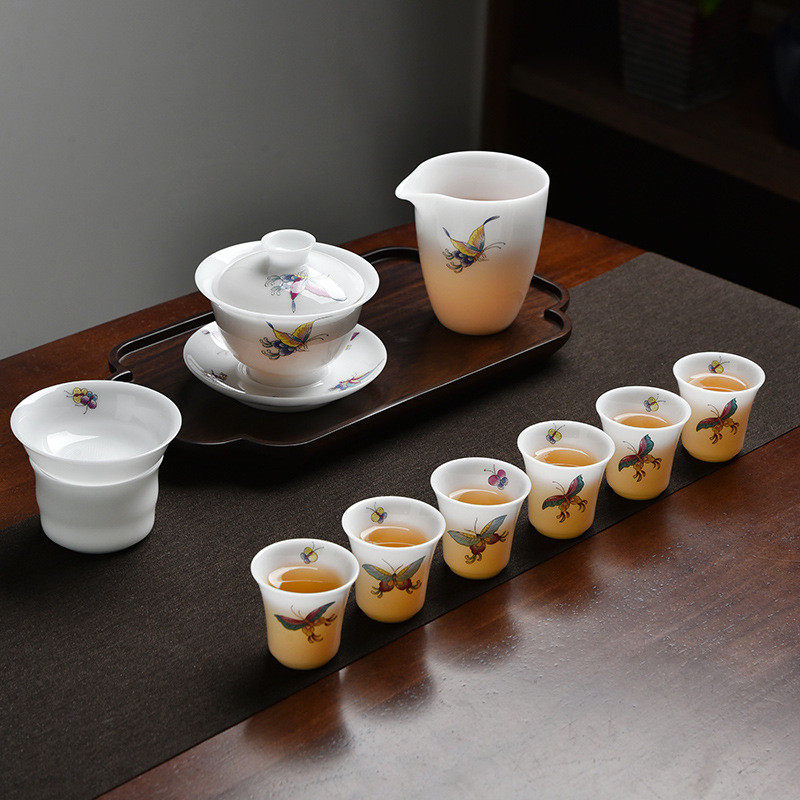 冰种素烧羊脂玉白瓷功夫茶具套装家用办公室德化白瓷盖碗茶杯批发