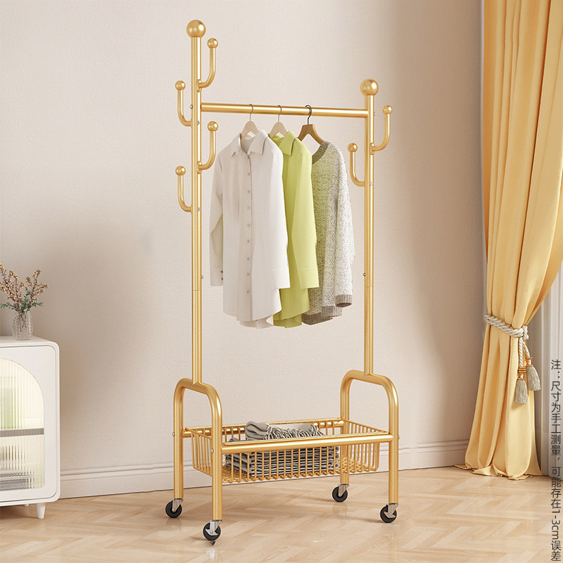 家用可移动落地晾衣架卧室凉衣架阳台挂衣服架子衣帽架简易杆室内