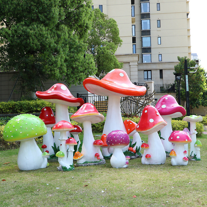 玻璃钢仿真蘑菇摆件雕塑户外花园庭院园林景观草坪装饰品植物模型