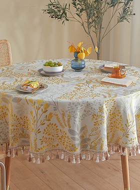 轻奢风大圆桌黄色桌布小圆形餐桌布艺高级感垫布现代台布茶几美式