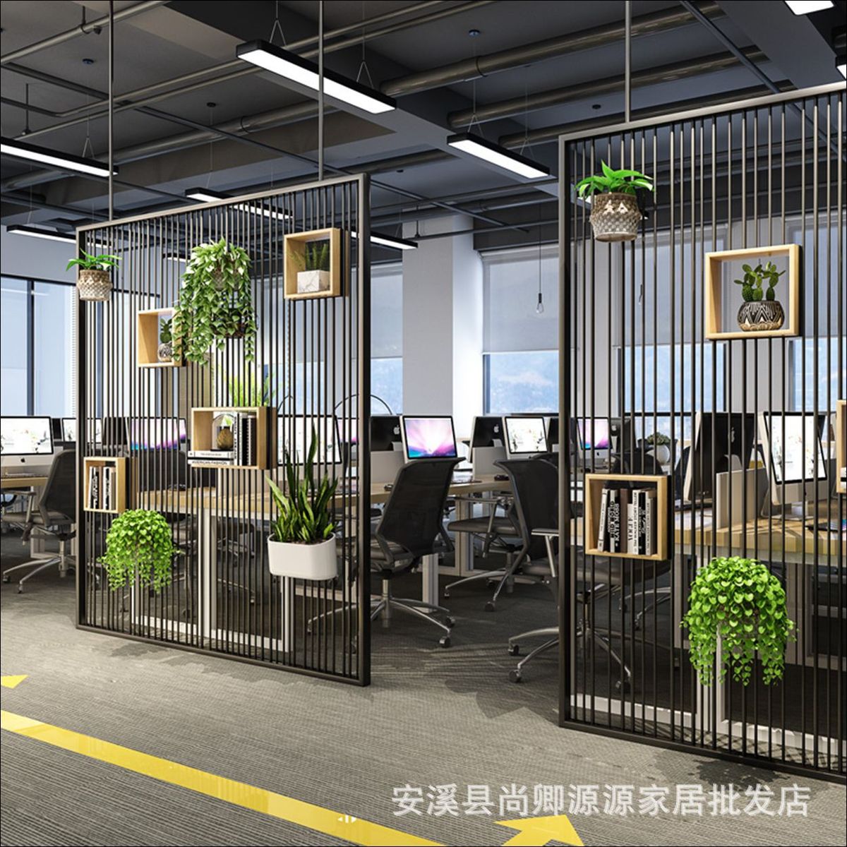 屏风铁艺办公室镂空酒吧绿植花架工业风客餐厅装饰过道隔断置物架