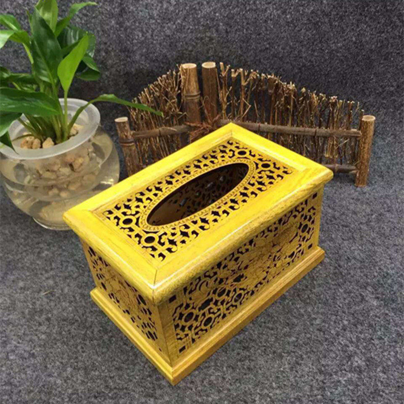 经典雕镂空荷叶图案木雕纸巾盒 原木制作金丝楠木工艺品餐巾盒