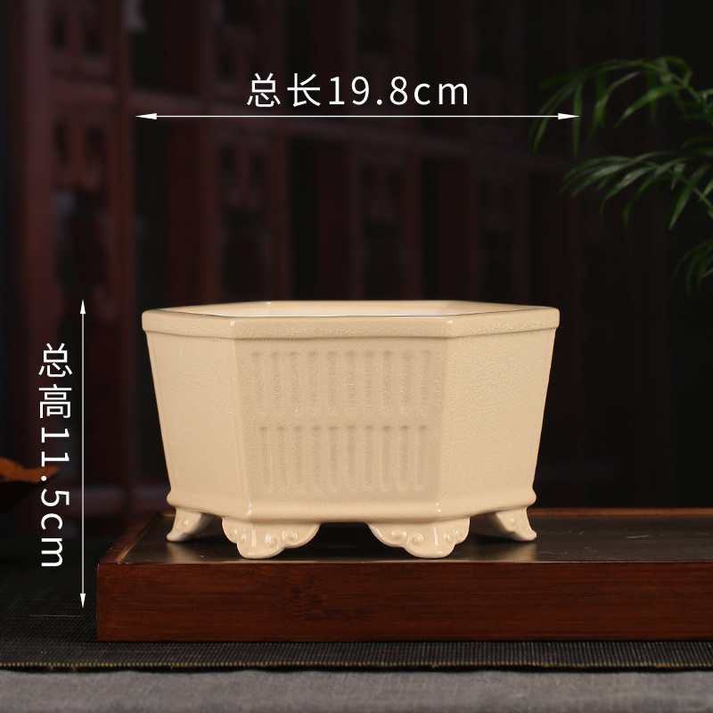 釉水紫砂花盆云脚复古批发六边形绿萝多肉盆景盆桌面创意装饰yz10