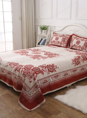 21n单床单老粗布三件套床盖棉麻双人床单枕巾布艺加厚被单枕头套