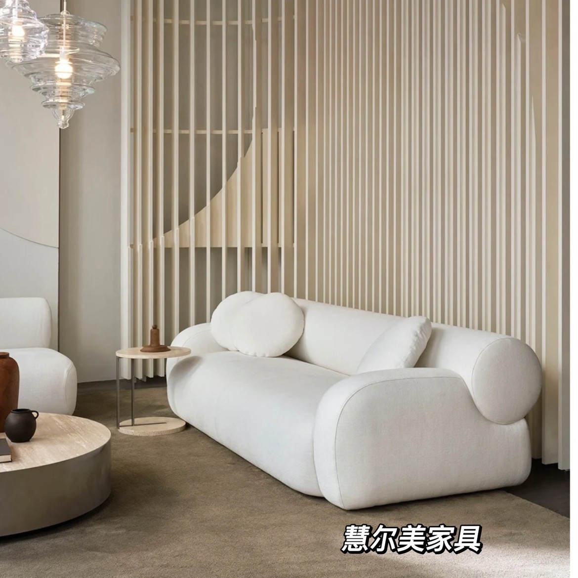 2023新款北欧直排丝绒布艺沙发造型感十足别墅客厅样板间简约现代